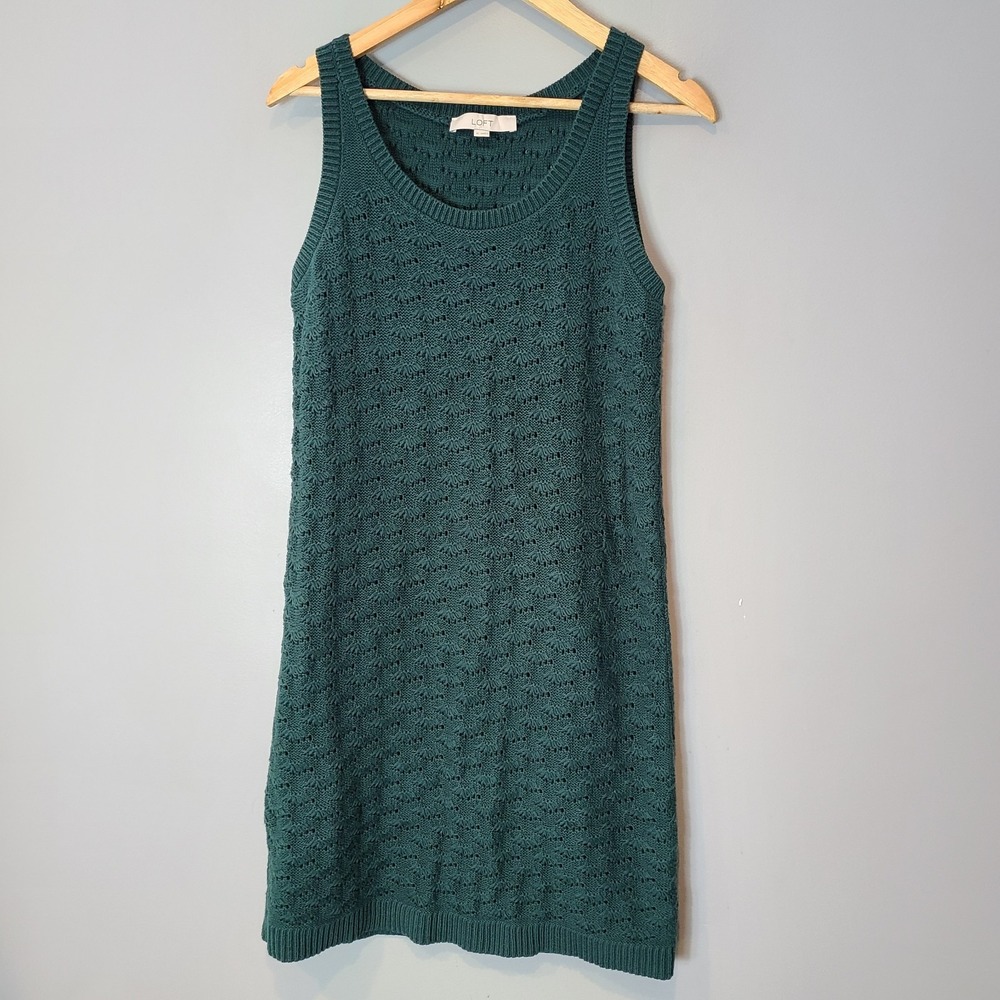 LOFT Sweater Dress Women Size Medium Green Cotton Academia Preppy Minimalist